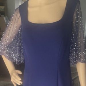 Alex Evenings Size 14 Cobalt Blue Beaded Sleeve Gown Betsy & Adam Regular $239